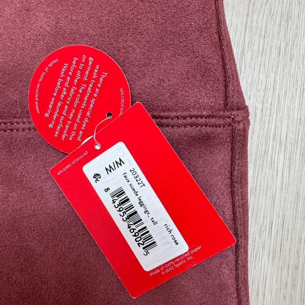SPANX Faux Suede Leggings Size Medium Tall Rich Rose High Waist 20322T